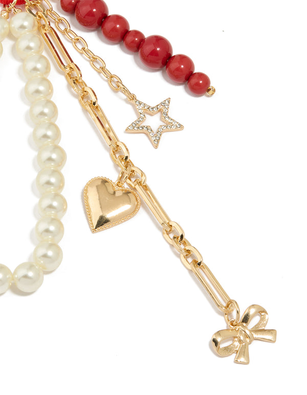Pearl Beaded Heart & Star Key Chain