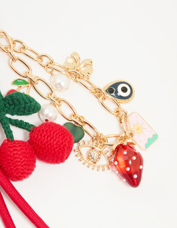 Red Crochet Fruit Fabric Key Chain