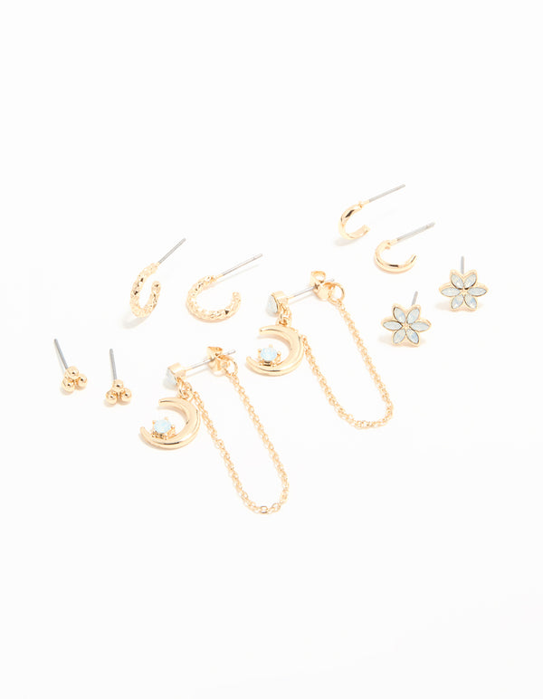 Gold Celestial Stacker Earrings 5-Pack