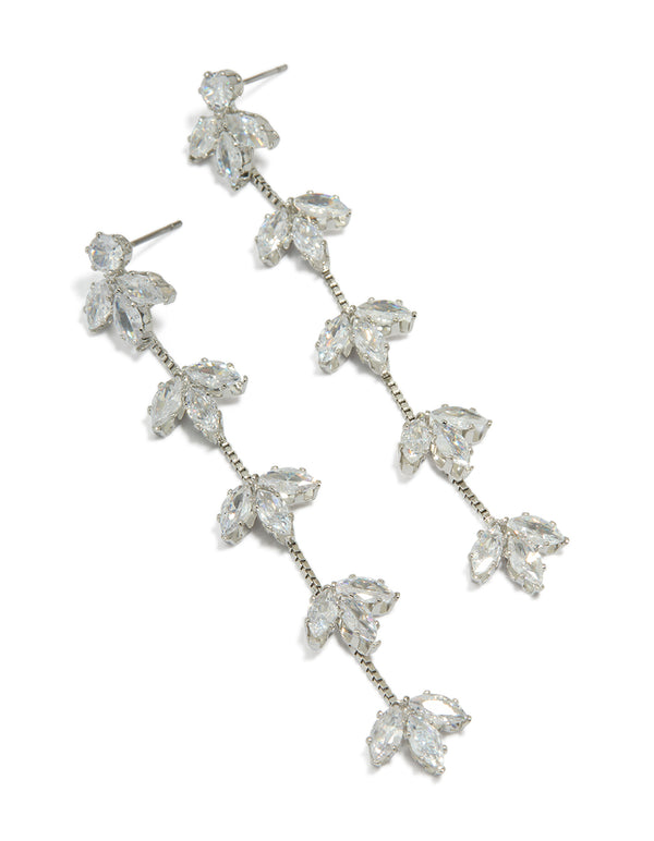Silver Cubic Zirconia Flower Drop Earrings