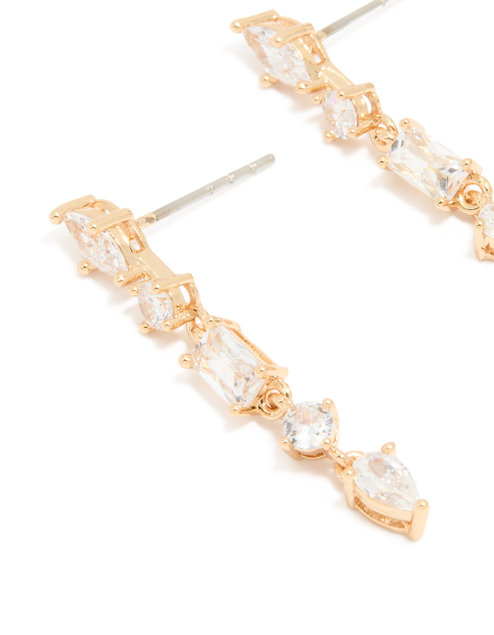 Gold Cubic Zirconia Long Drop Earrings