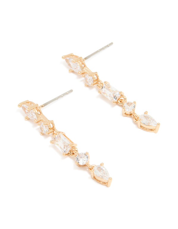 Gold Cubic Zirconia Long Drop Earrings