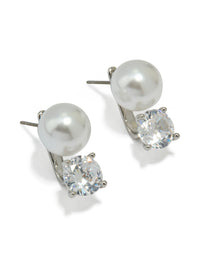 Silver Cubic Zirconia Pearl Stud Earrings - link has visual effect only