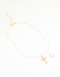 Gold Cubic Zirconia Cross Pendant Necklace & Earrings Set - link has visual effect only