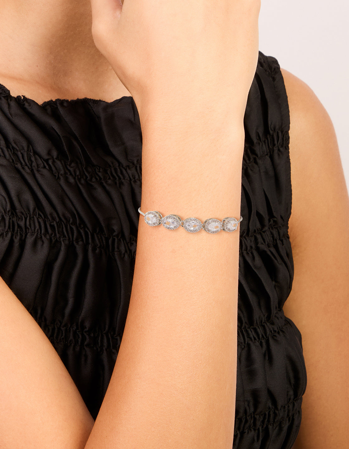 Silver Cubic Zirconia Circle Toggle Bracelet