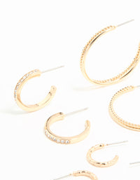 Gold Textured Hoop Earrings 6-Pack - link has visual effect only