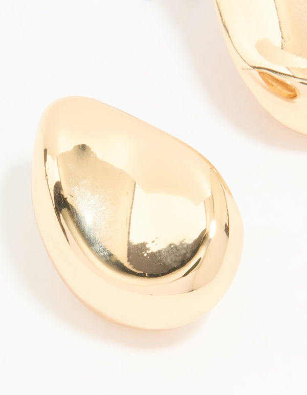 Gold Pear Shaped Stud Earrings