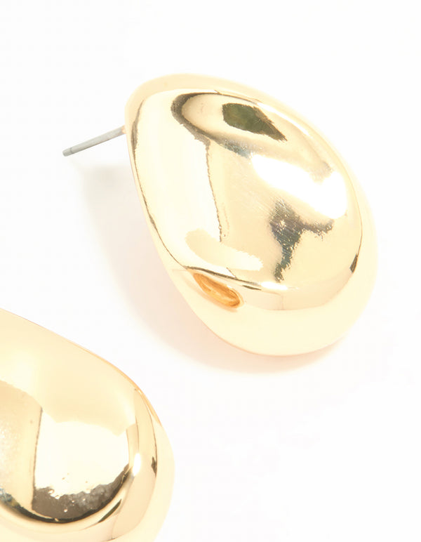 Gold Pear Shaped Stud Earrings