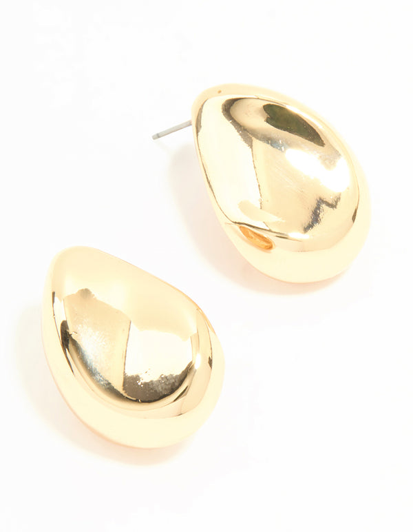 Gold Pear Shaped Stud Earrings