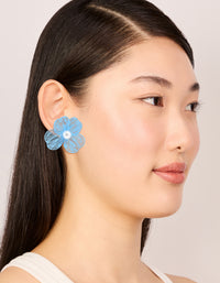 Gold Blue Laser Cut Flower Pearl Stud Earrings - link has visual effect only