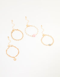 Gold Mixed Charm Fish Bracelets 4-Pack - link has visual effect only