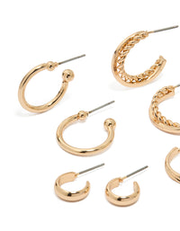 Gold Textured & Smooth Hoop Earrings 6-Pack - link has visual effect only