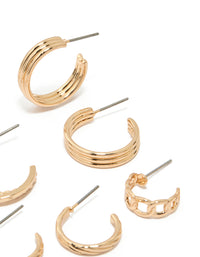 Gold Textured & Smooth Hoop Earrings 6-Pack - link has visual effect only