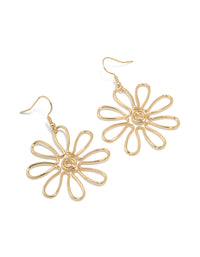 Gold Open Flower Drop Earrings - link has visual effect only
