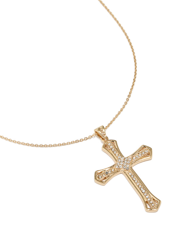 Gold Bold Diamante Cross Necklace
