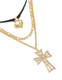 Gold Diamante Cross & Cord Layered Necklace - link has visual effect only