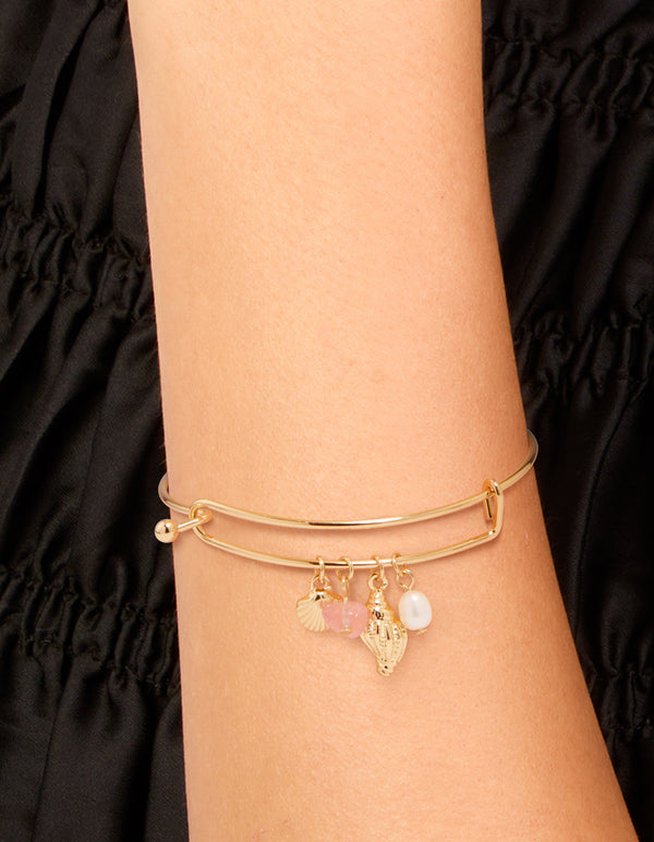 Gold Plated Freshwater Pearl Dainty Ocean Bangle