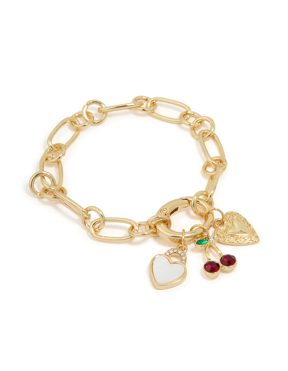 Gold Plated Cherry & Heart Locket Charm Bracelet