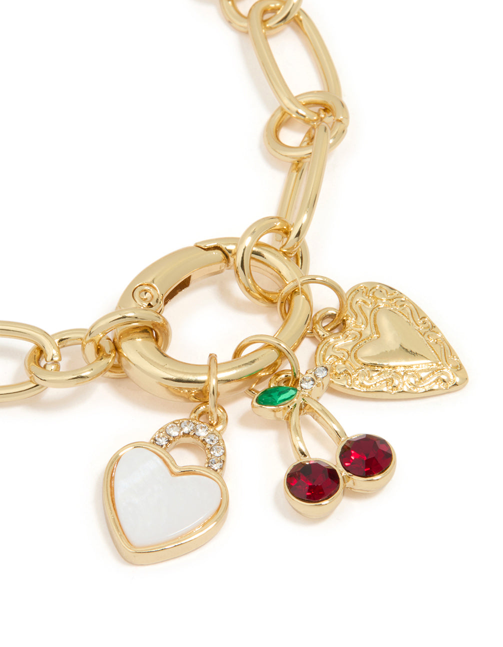Gold Plated Cherry & Heart Locket Charm Bracelet