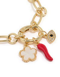 Gold Evil Eye Flower & Chilli Charm Bracelet - link has visual effect only