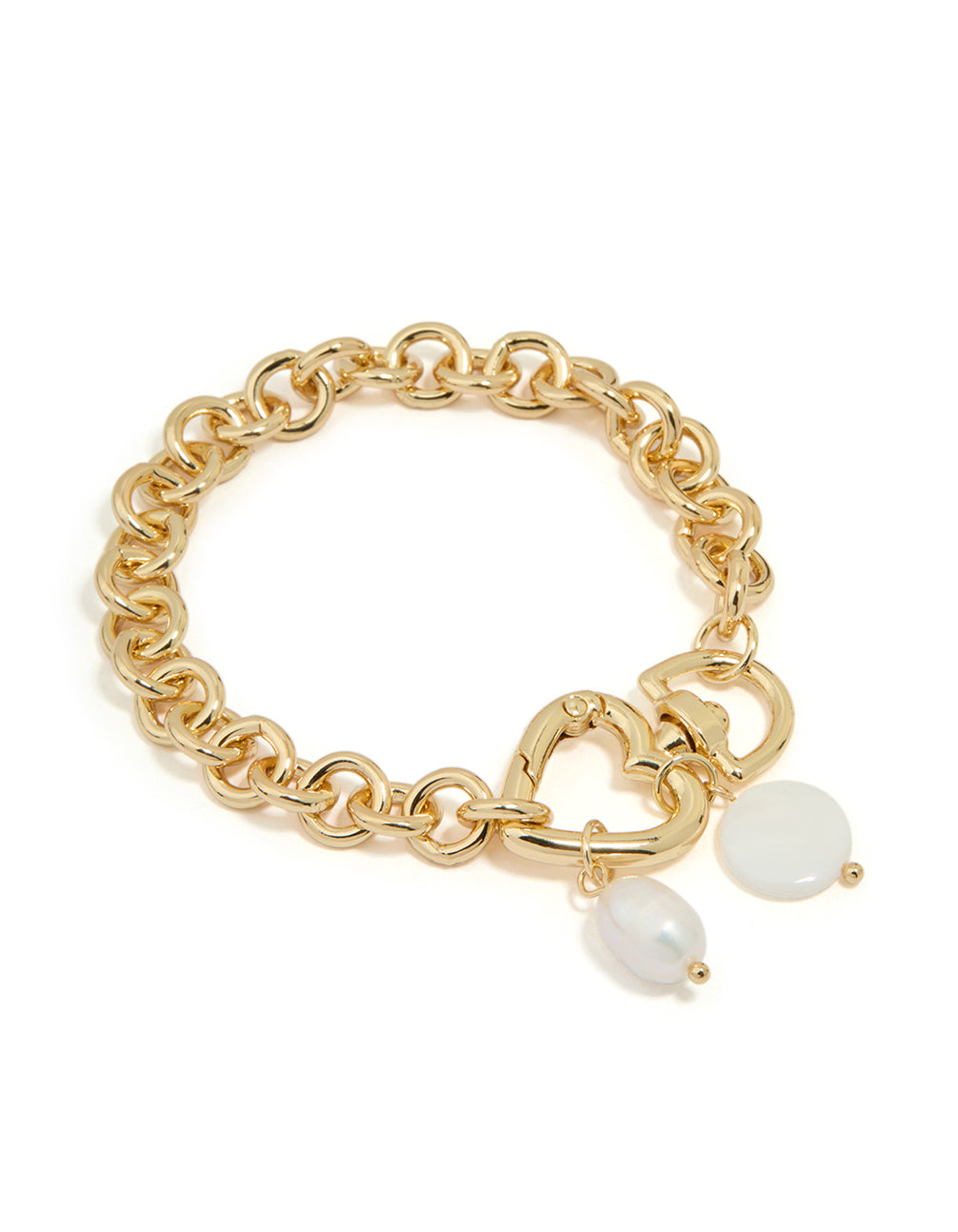 Gold Plated Pearl Heart Clasp Bracelet