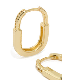 Gold Plated Brass Cubic Zirconia Oval Huggie Earrings - link has visual effect only