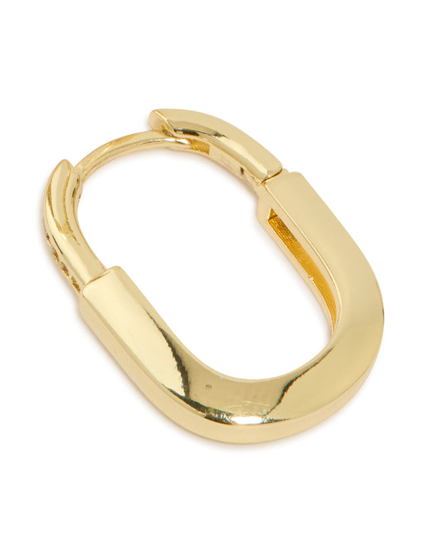 Gold Plated Brass Cubic Zirconia Oval Huggie Earrings