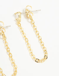 Gold Plated Brass Cubic Zirconia Heart Stud Drop Stud & Chain Earrings 3-Pack - link has visual effect only