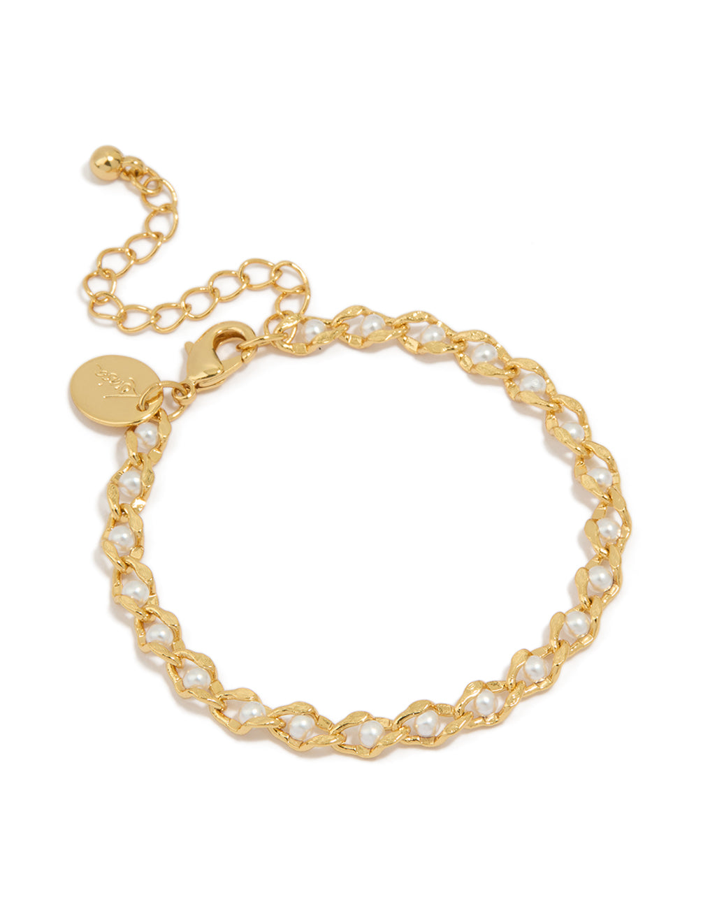 Gold Plated Brass Pearl Chain Bracelet