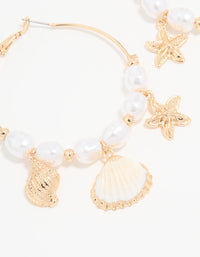 Gold Genuine Shell Pearl Starfish Hoop Earrings - link has visual effect only