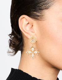 Gold Diamante Pearl Pendant Drop Earrings - link has visual effect only