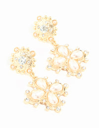 Gold Diamante Pearl Pendant Drop Earrings - link has visual effect only