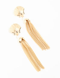 Gold Shell & Tassel Chain Drop Earrings - link has visual effect only