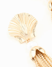 Gold Shell & Tassel Chain Drop Earrings - link has visual effect only