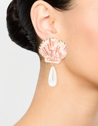 Gold Genuine Shell & Pearl Drop Earrings - link has visual effect only
