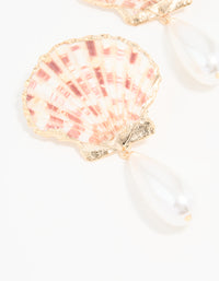 Gold Genuine Shell & Pearl Drop Earrings - link has visual effect only