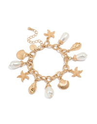 Worn Gold Starfish & Shell Pearl Bracelet - link has visual effect only