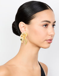 Gold Plated Textured Flower Fan Earrings - link has visual effect only