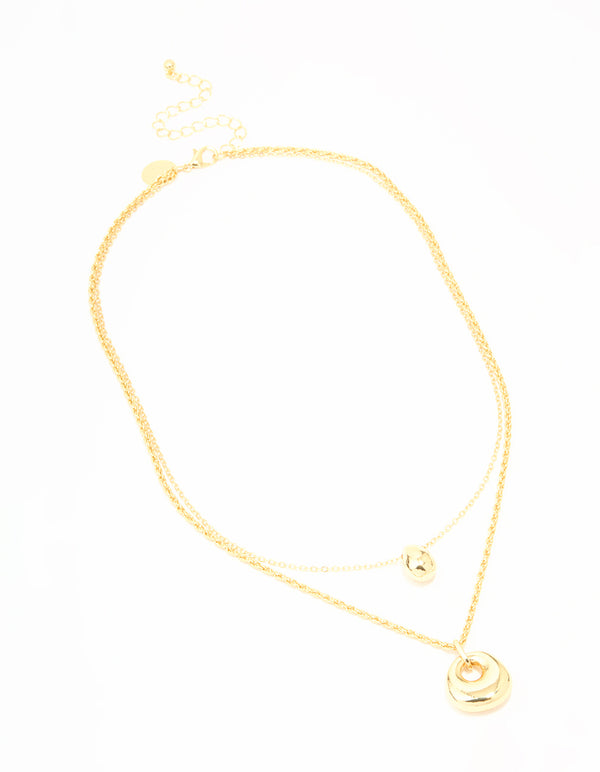 Gold Plated Organic Oval Layered Necklace