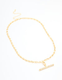 Gold Plated Diamante T-Bar Chain Necklace - link has visual effect only
