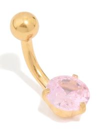 Gold Plated Surgical Steel Pink Cubic Zirconia Belly Bar - link has visual effect only