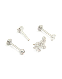 Surgical Steel Cubic Zirconia Threadless Flat Back Studs 3-Pack - link has visual effect only