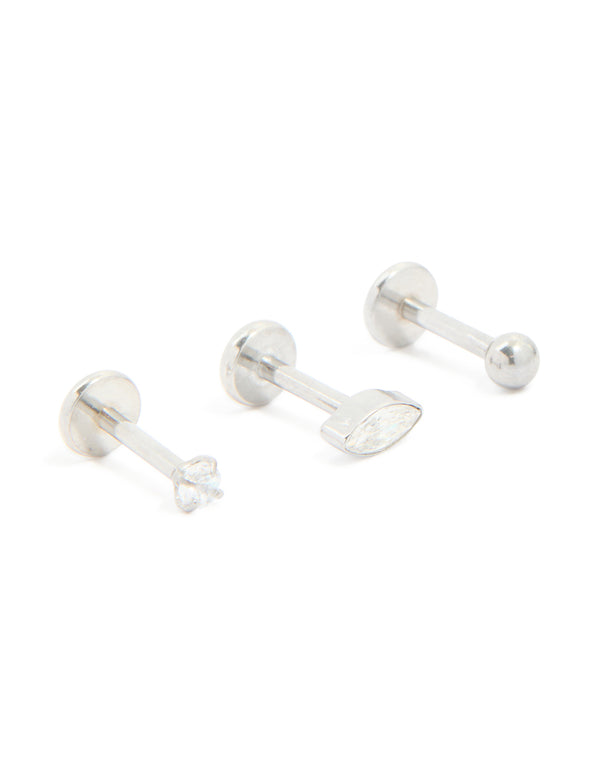 Surgical Steel Cubic Zirconia Flat Back Studs 3-Pack
