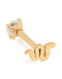 Gold Plated Surgical Steel Cubic Zirconia Reversible Smooth Flat Back Stud - link has visual effect only