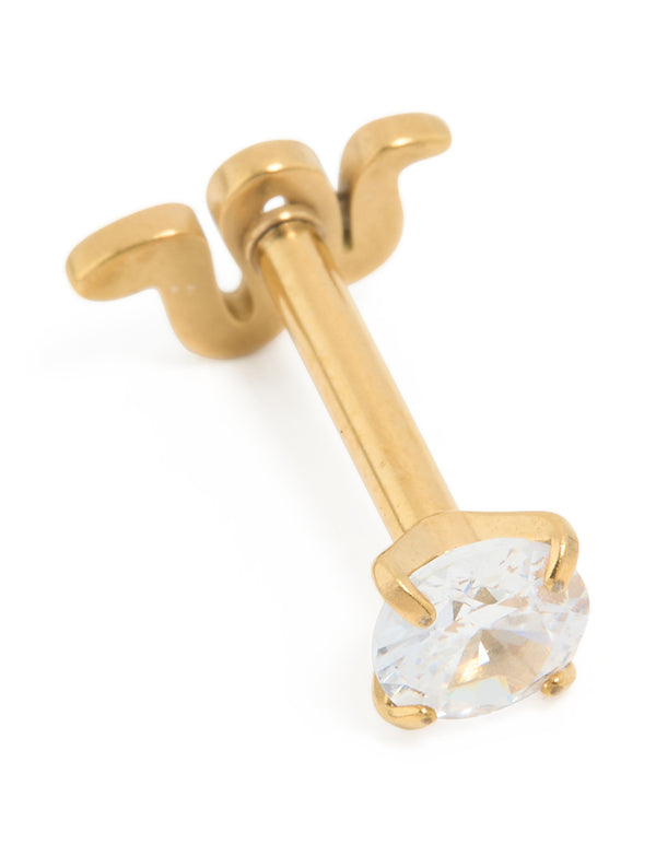 Gold Plated Surgical Steel Cubic Zirconia Reversible Smooth Flat Back Stud