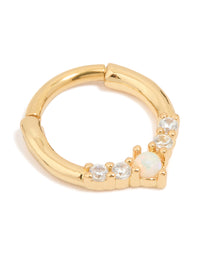 Gold Plated Surgical Steel Cubic Zirconia Marquise Clicker Ring - link has visual effect only