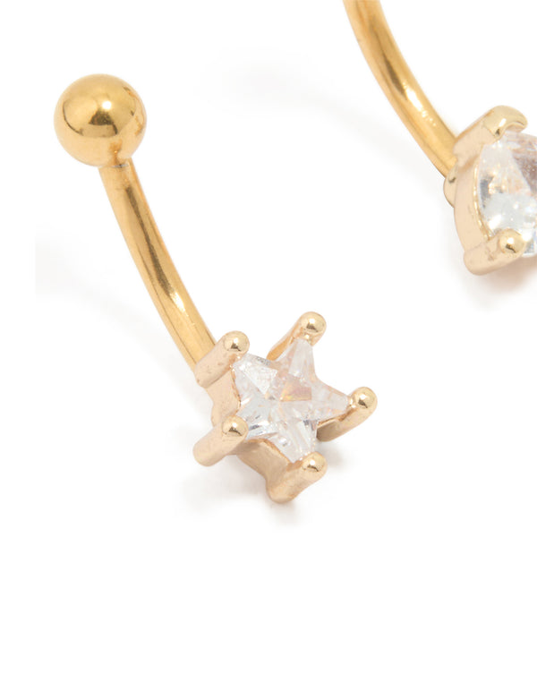 Gold Plated Surgical Steel Cubic Zirconia Ear & Body Jewellery Set