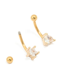 Gold Plated Surgical Steel Cubic Zirconia Ear & Body Jewellery Set - link has visual effect only