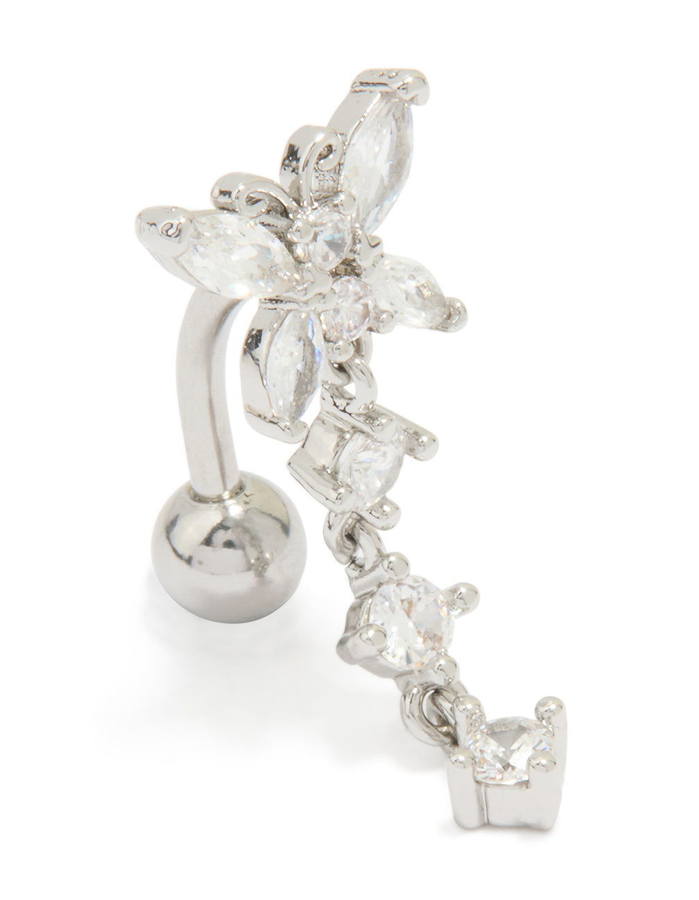Surgical Steel Cubic Zirconia Reversible Butterfly Belly Bar