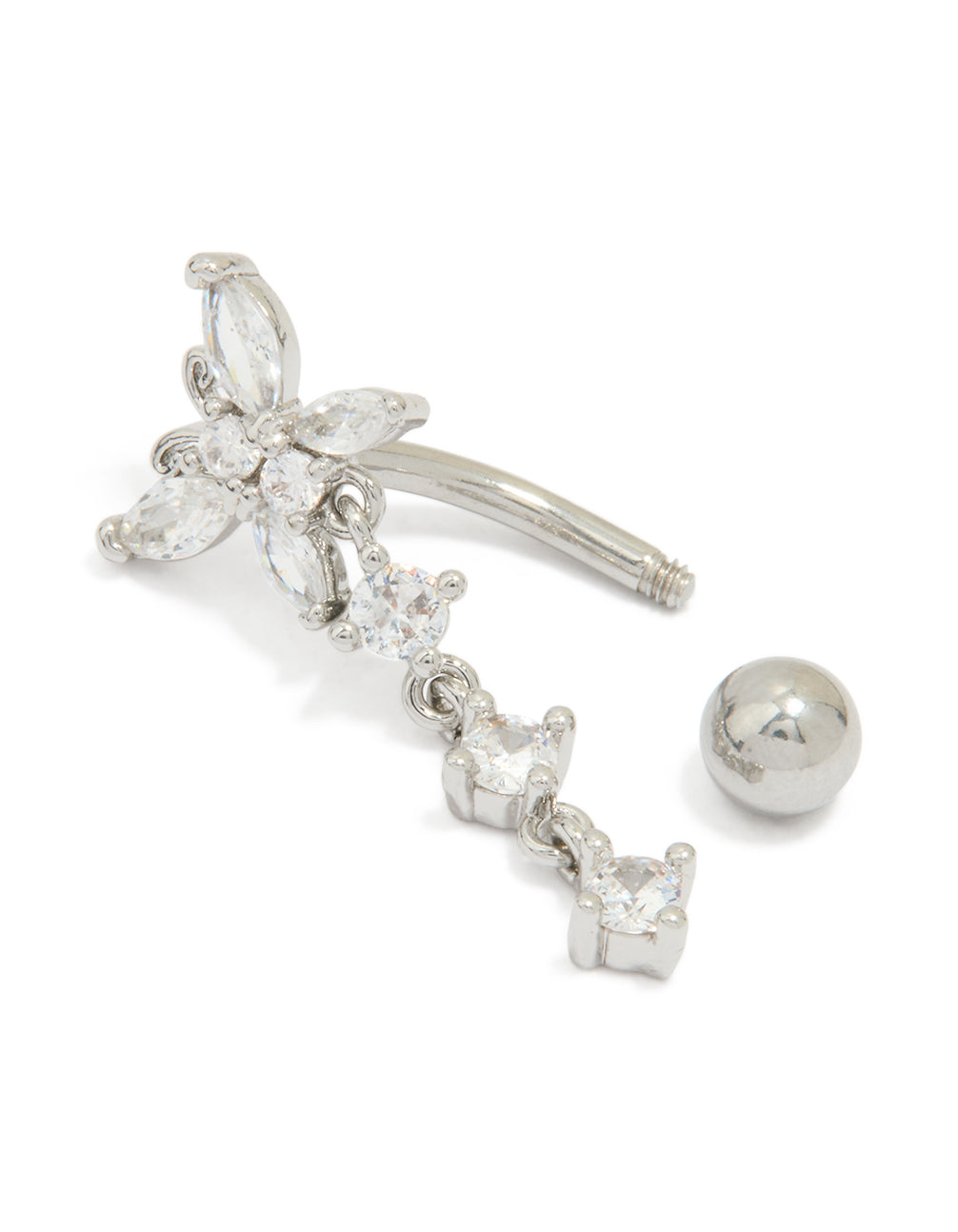 Surgical Steel Cubic Zirconia Reversible Butterfly Belly Bar